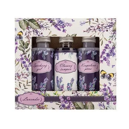 Dárková souprava Lavender obsahuje sprchový gel, šampon a pěnu do koupele