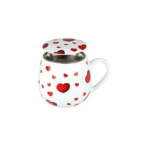 Hrnek buclák s víčkem a sítkem - Srdíčka / Little Hearts
