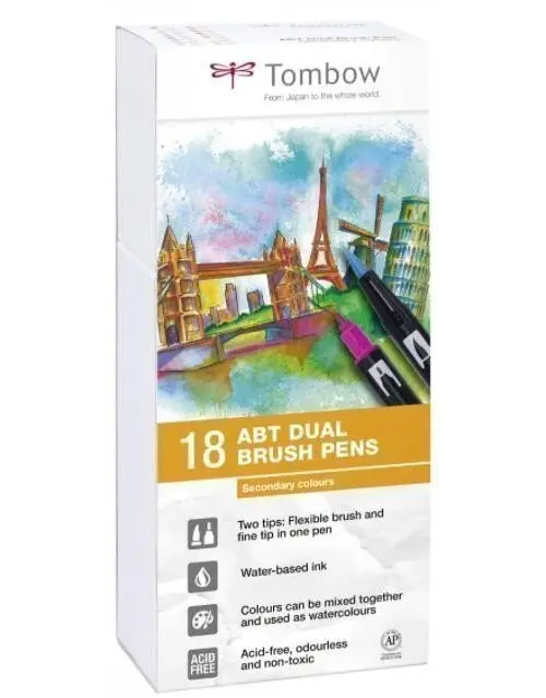 Tombow Oboustranný štětcový fix ABT - Secondary colours 18 ks
