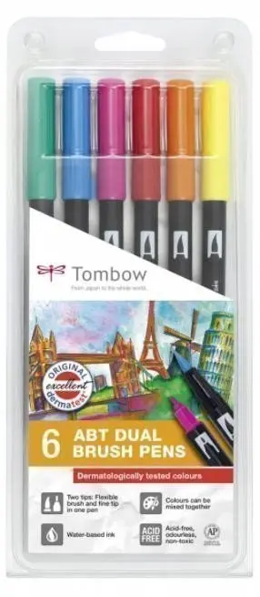 Tombow Oboustranný štětcový fix ABT - Dermatologicaly 6 ks