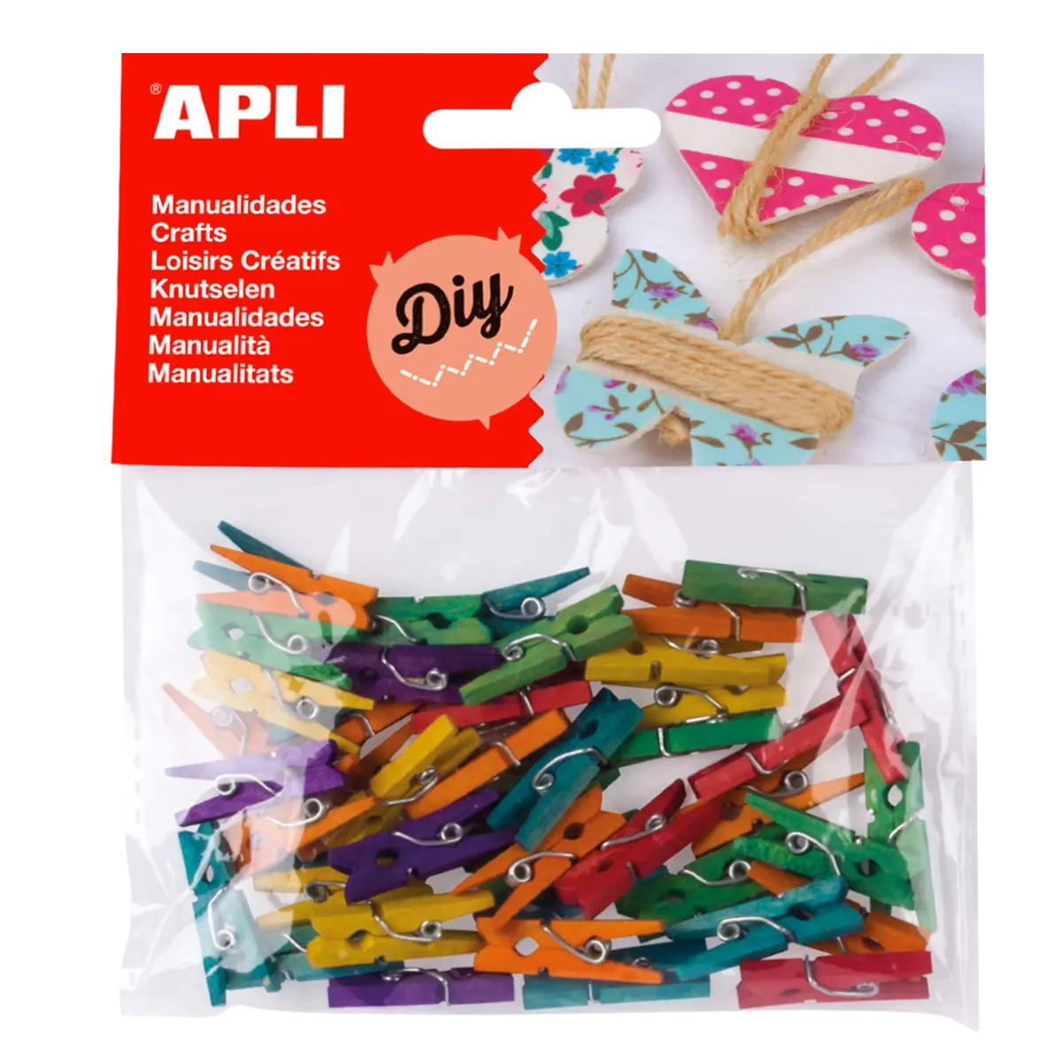 APLI Dřevěné kolíčky - barevný mix - 45 ks