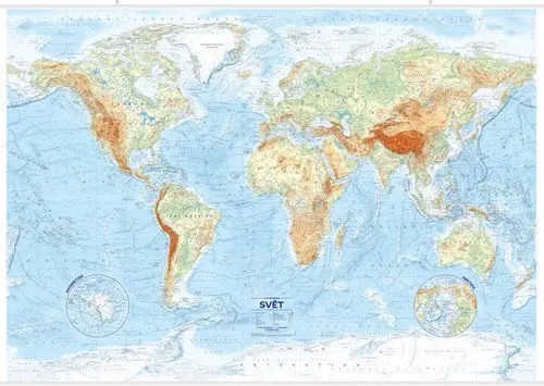 Svět reliéf a povrch 1:21 000 000 nástěnná mapa