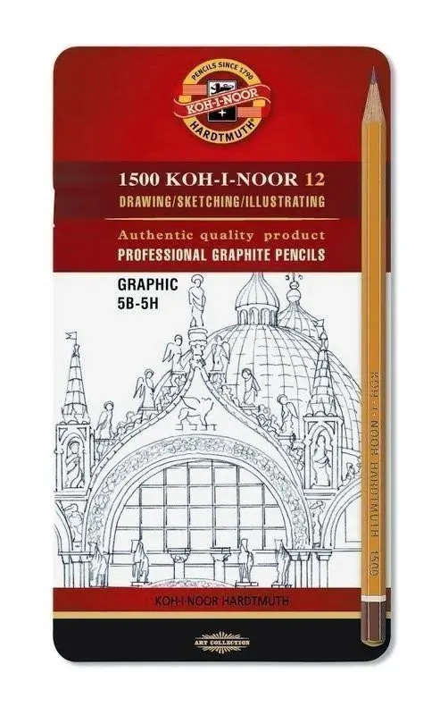 Koh-i-noor tužka grafitová grafická 5B–5H souprava 12 ks v plechové krabičce