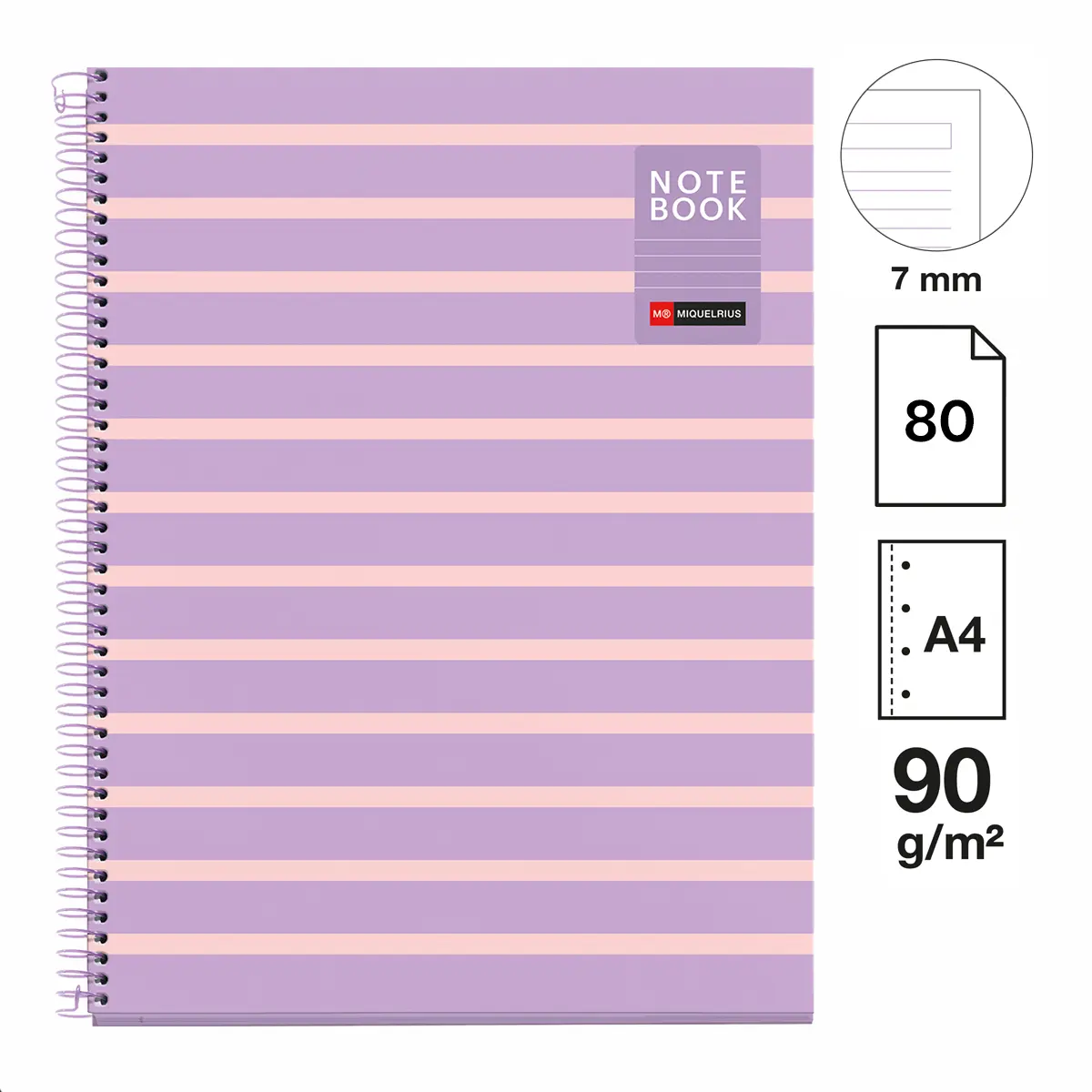 Spirálový blok Between the Lines A4, 80 listů, 90 g, linkovaný - Mauve
