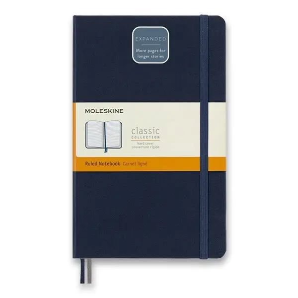 Zápisník Moleskine Expanded - tvrdé desky, L, linkovaný - modrý