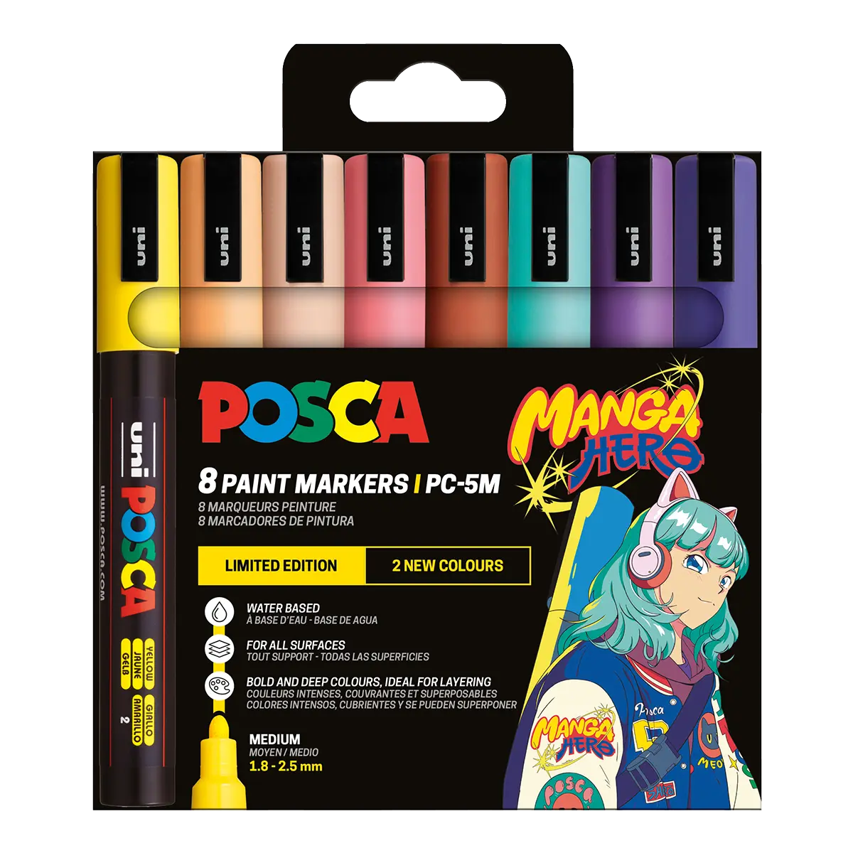 Posca sada popisovačů PC-5M, Manga Hero - Limitovaná edice, 1,8 - 2,5 mm, mix barev (8 ks)