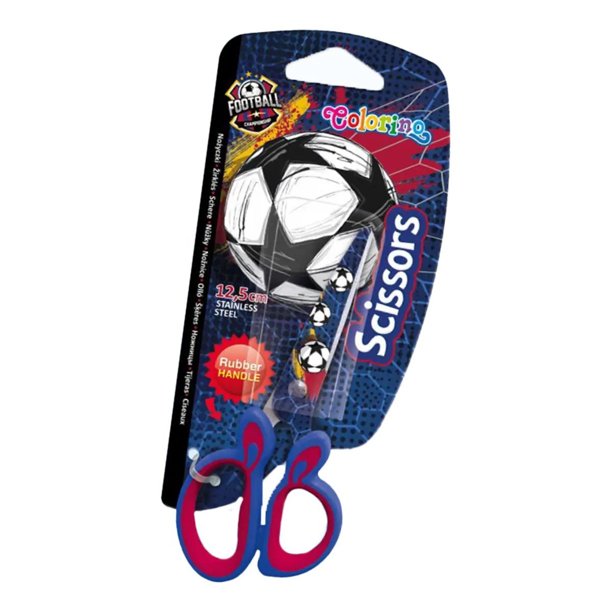 Colorino dětské nůžky s potiskem Football, kulaté, 12,5 cm, asymetrické