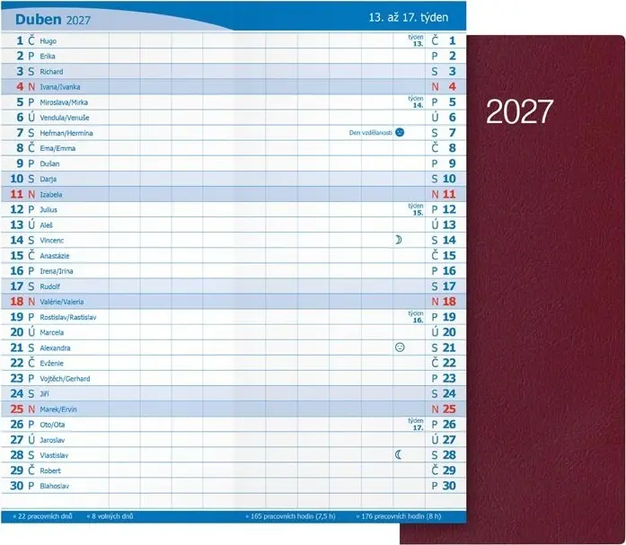 Měsíční diář 2027 MFP M101 PVC vínový