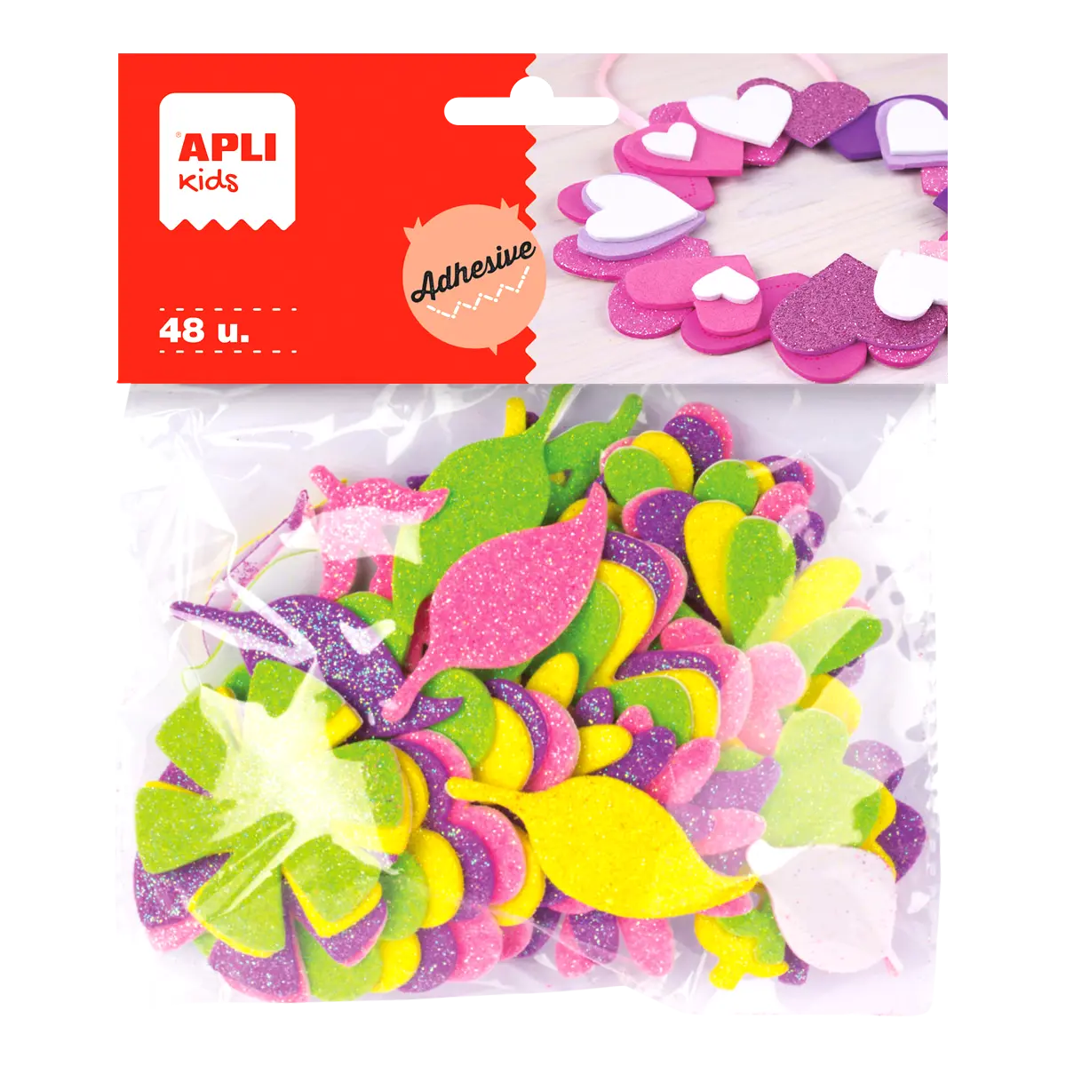 APLI Samolepky pěnové - kytky - 48 ks, mix barev