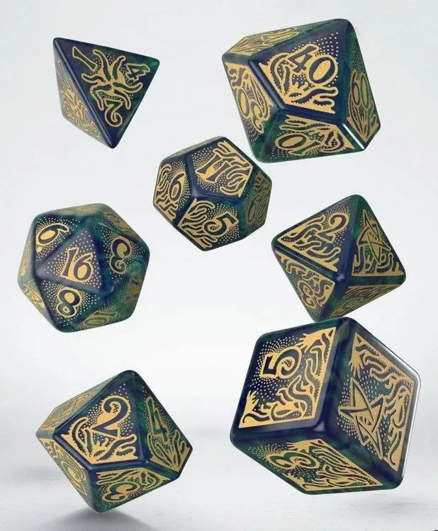 Sada kostek - Call of Cthulhu 7th Edition - Modrozelená a zlatá barva