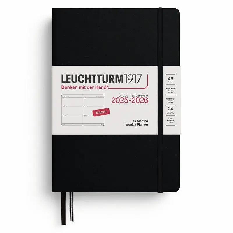 Weekly Planner 2026 Medium (A5) 18 Months Black