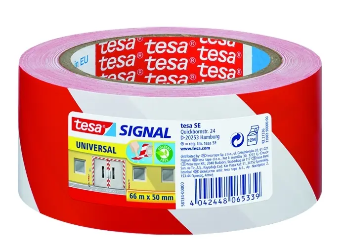 tesa značkovací páska pro dočasné značení, 66 m x 50 mm, PP, červená/bílá