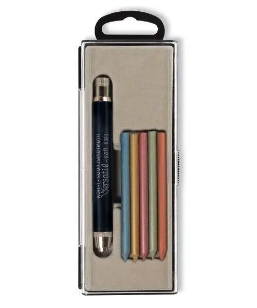 Koh-i-noor černá tužka Versatil 5,6 mm Soft + 6 metalických barevných tuh v pouzdře