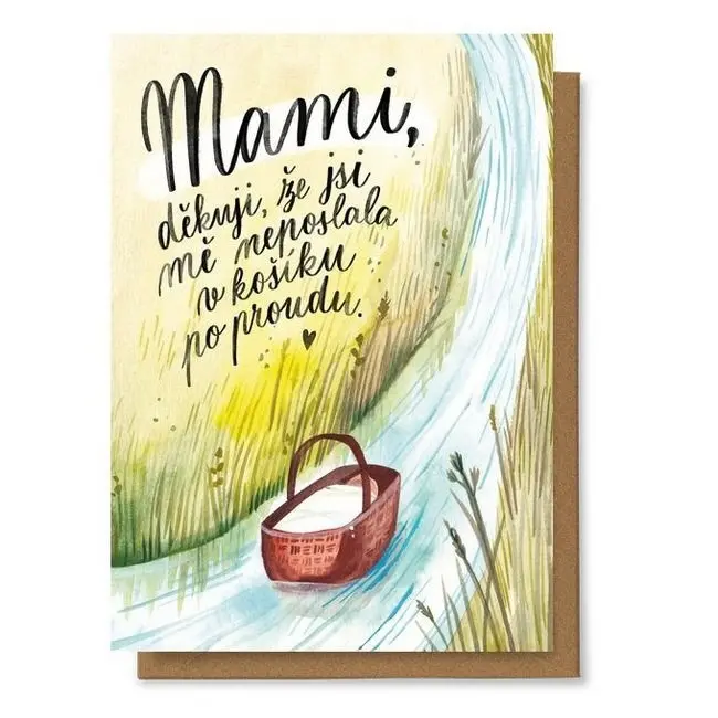 Přání Děkuji mami, že jsi mě neposlala v košíku po řece