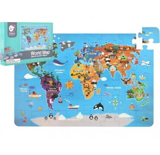 Puzzle Mapa Světa 48 dílků v krabici
