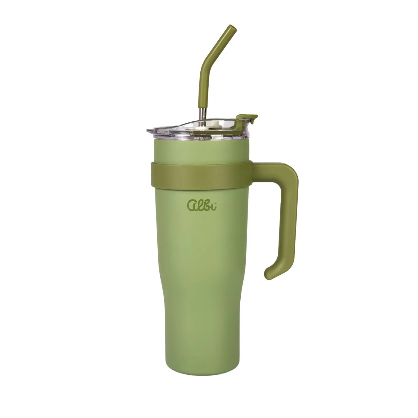 Zelený nerezový termohrnek s brčkem XXL 1200 ml - Albi