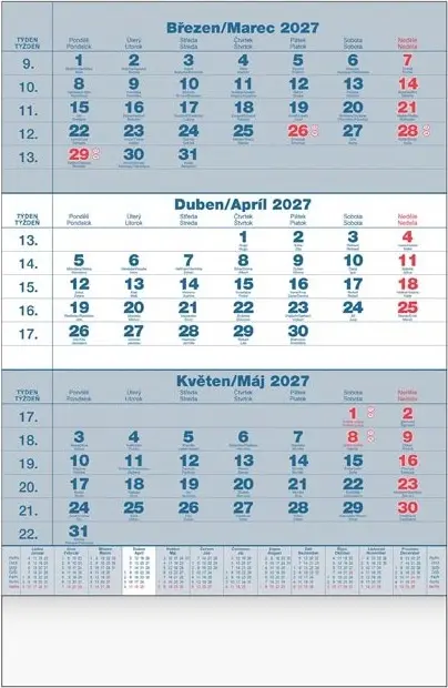 Nástěnný kalendář 2027 MFP Tříměsíční