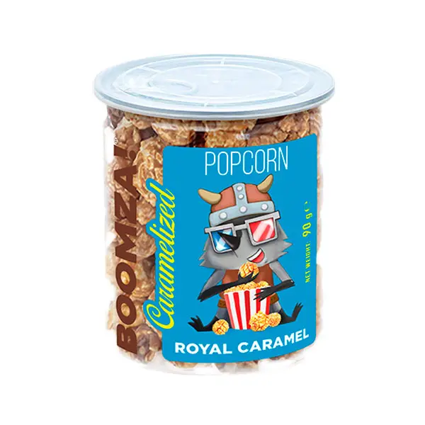 Popcorn Boomza karamelizovaný s příchutí "Royal Caramel" 90g tuba