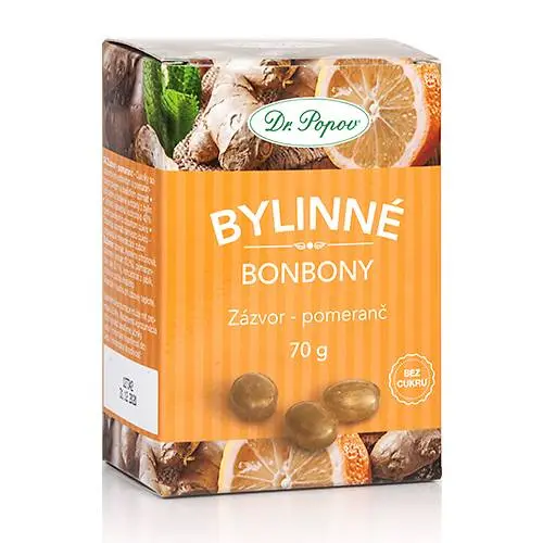 Dr. Popov Bonbony Zázvor – pomeranč, 70 g - min. trvanlivost do 30.11.2025