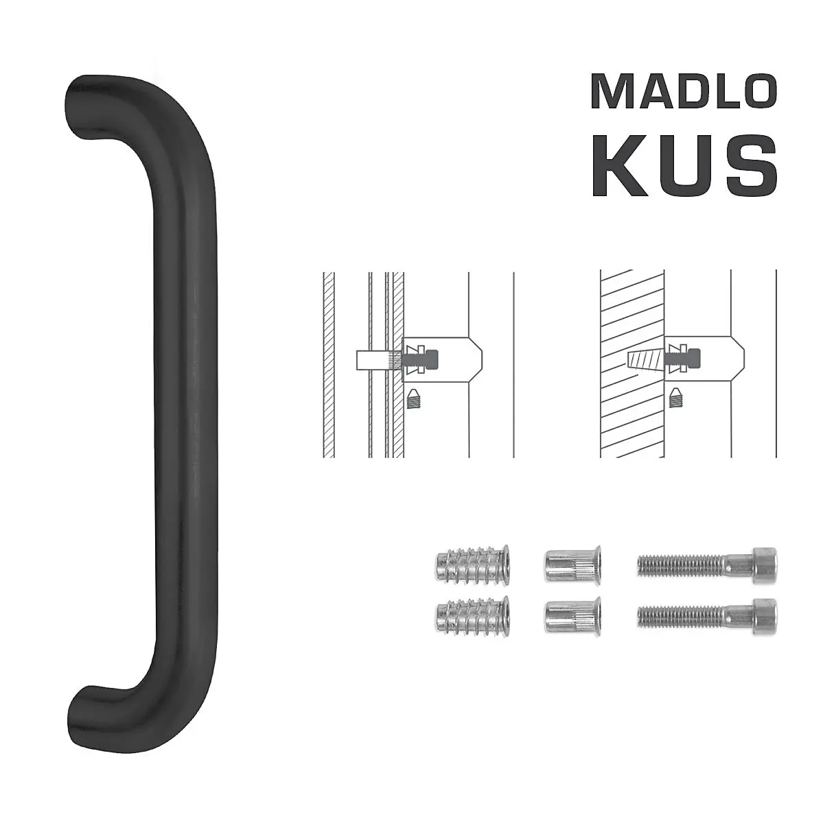 DVEŘNÍ MADLO MP K01 Ø 32 mm SP (BS - Černá matná) - ks, Délka 382 mm350 mmØ 32 mm, MP BS (černá mat)