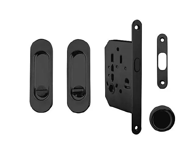 Set na posuvné dveře MP oválný - WC (BS - Černá matná), WC klíč, MP BN (broušená nerez)