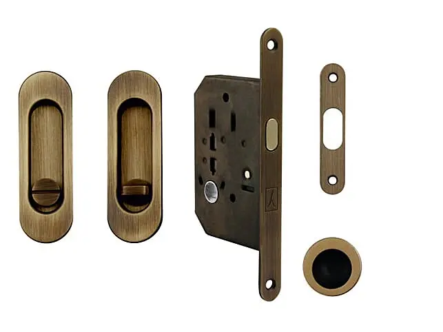 Set na posuvné dveře MP oválný - WC (OGS - Bronz česaný matný), WC klíč, MP OGS (bronz česaný mat)