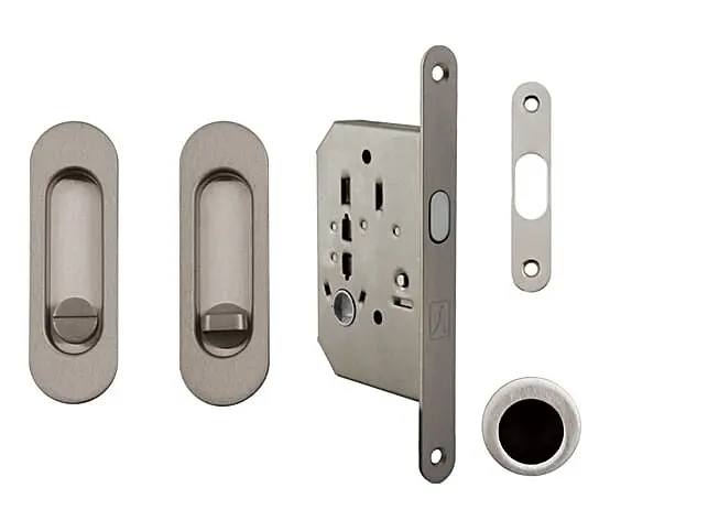 Set na posuvné dveře MP oválný - WC (ONS - Nikl broušený lesklý), WC klíč, MP ONS (nikl broušený)