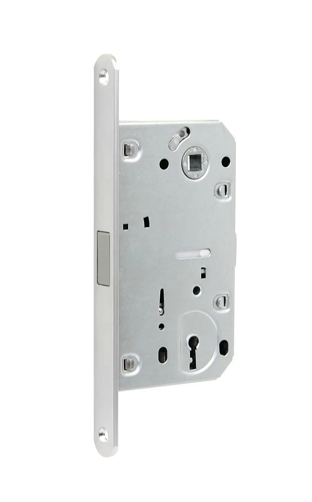 Magnetický zámek pro dřevěné interiérové dveře RICHTER EN.M01.BB.90.50.18.CHM.PL, Otvor pro obyčejný klíč BB, richter stříbná