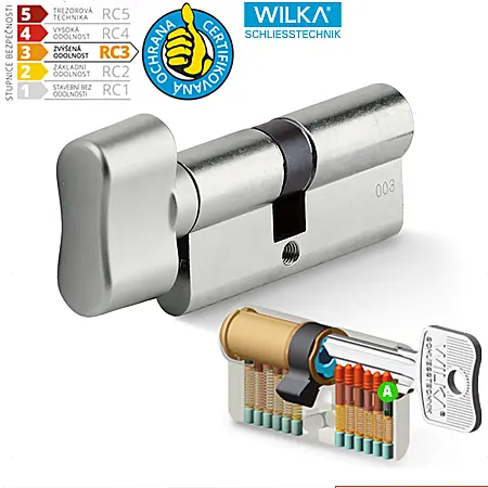 Cylindrická bezpečnostní vložka s knoflíkem ACT WILKA RC3, Vložka s knoflíkem