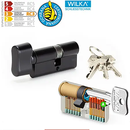 Cylindrická bezpečnostní vložka s knoflíkem ACT WILKA RC3 (černá), Vložka s knoflíkem
