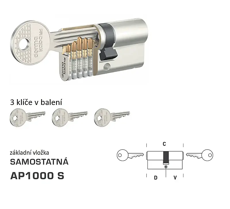 Stavební cylindrická vložka MP DK - AP1000 S (NP - nikl perla)