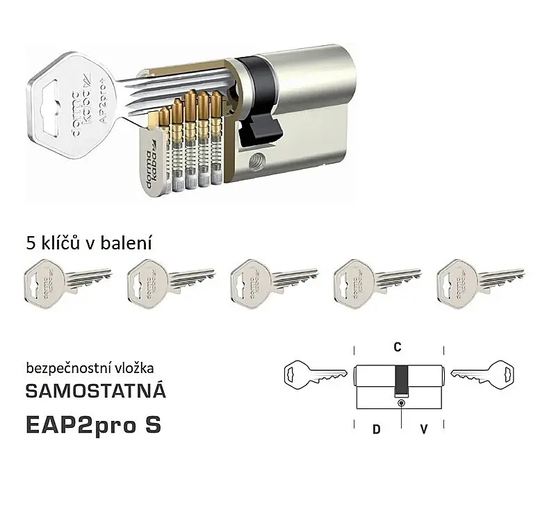 Cylindrická bezpečnostní vložka MP DK - EAP2pro S (NP - Nikl perla)