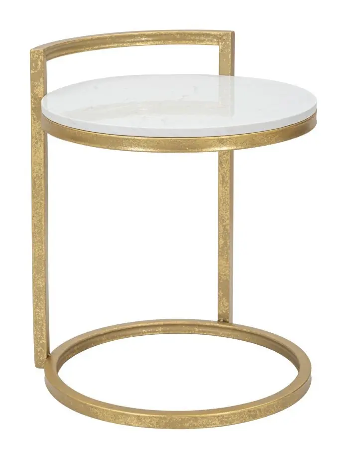 Estila Designový glamour bílý příruční stolek Aurelia kulatého tvaru s mramorovým vzorem se zlatou konstrukcí 50 cm