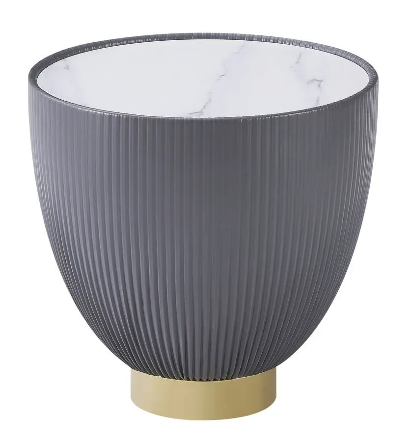 Estila Glamour kulatý konferenční stolek Velmara s bílou keramickou deskou s mramorovým efektem a šedou kovovou podstavou 45 cm