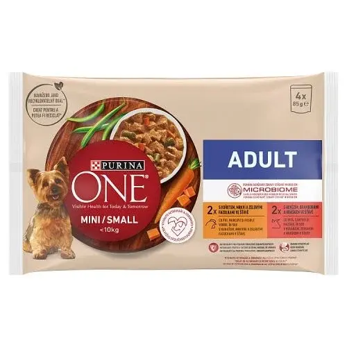Purina One Kapsičky Adult s kuřetem a hovězím ve šťávě 4x 85 g 340 g