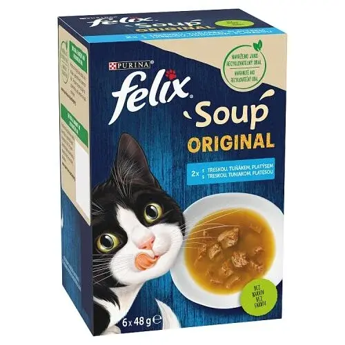 Felix Soup Original polévky pro kočky treska tuňák platýs 6 x 48g