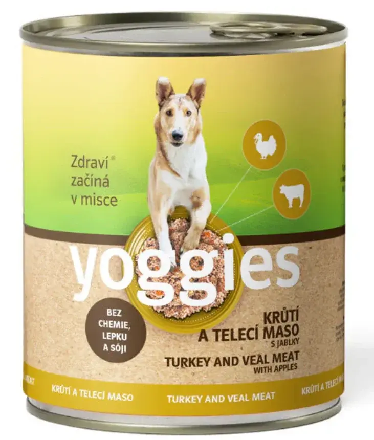 800g Yoggies konzerva Krůtí a Telecí maso s jablky