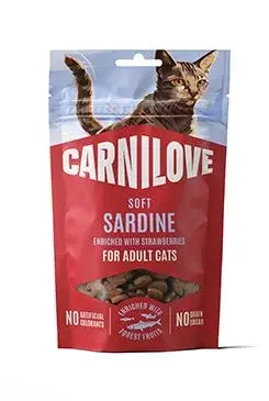 Carnilove Grain Free - pamlsky pro kočky Carnilove Cat SOFT Snack Sardine+Strawberry 50g