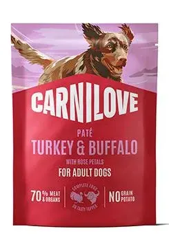 Carnilove Grain Free - masové kapsy pro  Carnilove Dog Pouch Paté Turkey&Buffalo+Rose 300g