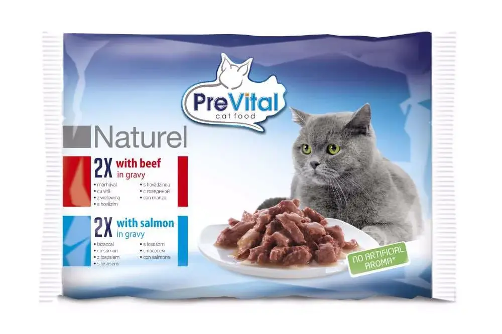 PreVital Naturel hovězí a losos, kapsa 85 g (4 pack) - EXP 07/2026