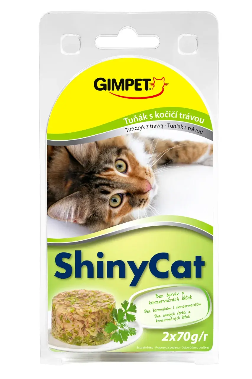 Gimpet ShinyCat konzerva tuňák+kočičí tráva 2x70g