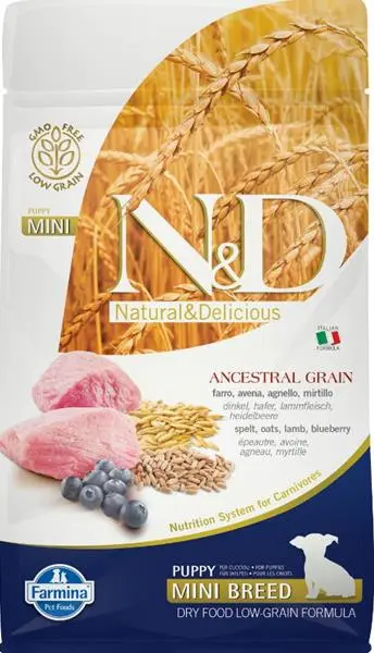 N&D ANCESTRAL GRAIN Dog LG Lamb, Spelt, Oats & Blueberry Puppy Mini 800 g