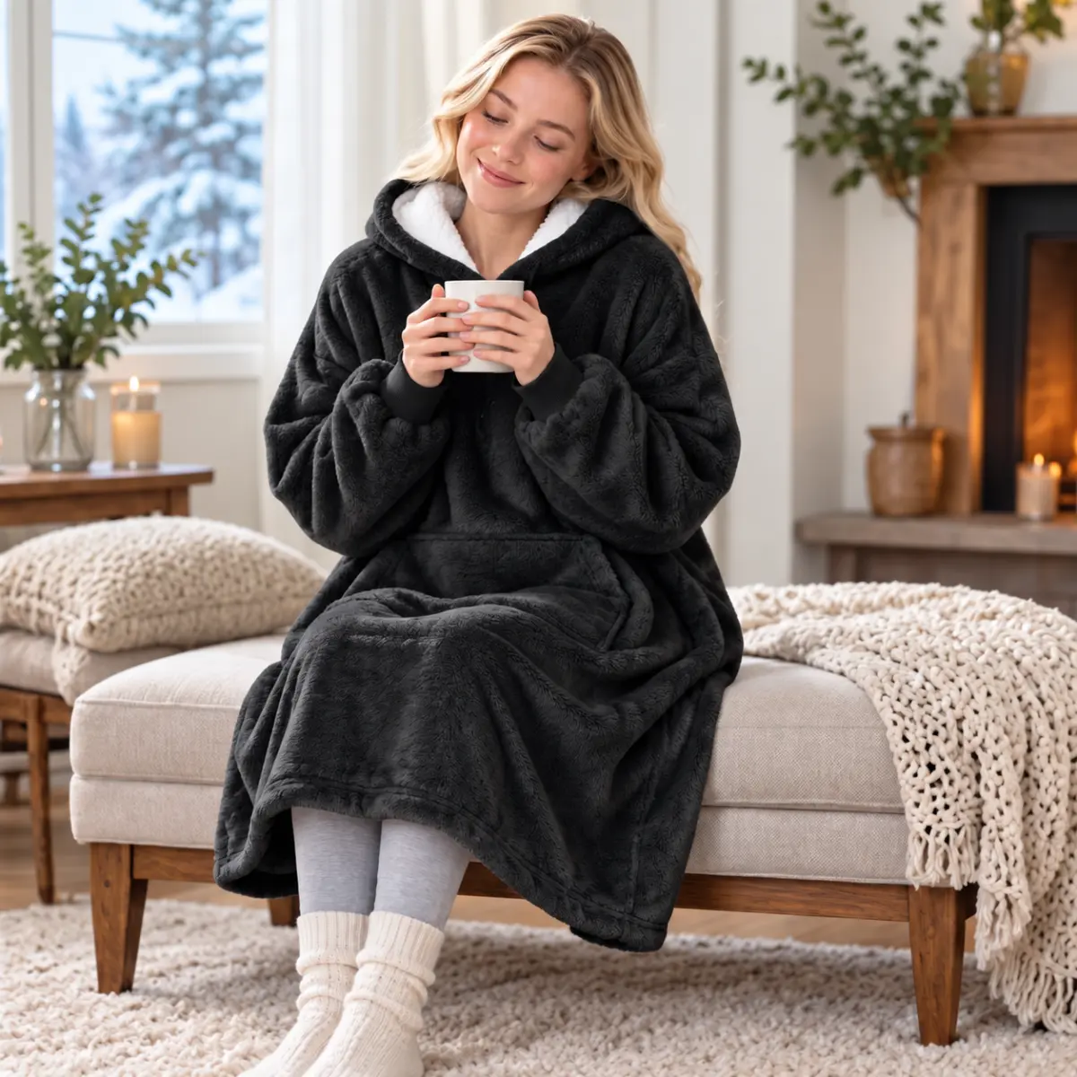 VERK Deka s rukávy a kapucí Huggle Hoodie -