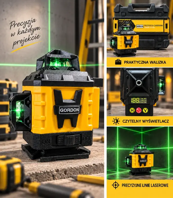 16řádkový 4D 360° samonivelační křížový laser se stativem a 2 bateriemi, zelený
