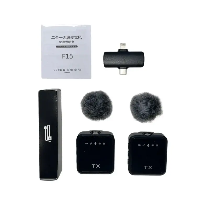 Bezdrátový klopový mikrofon - 2 mikrofony - redukce šumu - Plug & Play