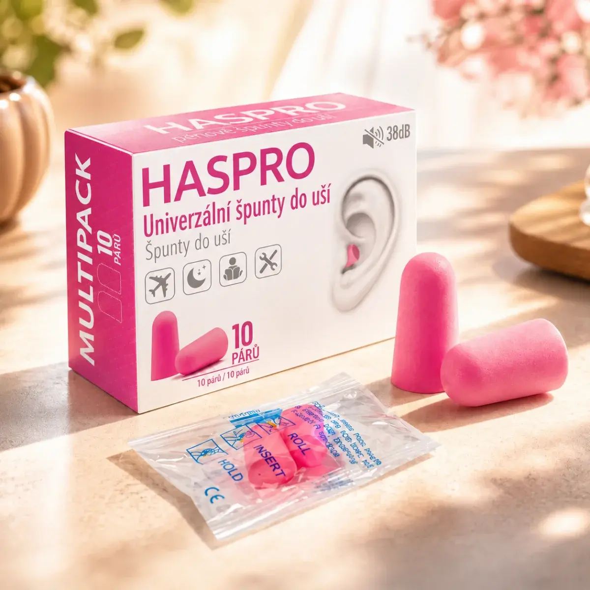 Špunty do uší na spaní - HASPRO MULTI10 – 10 párů, růžové