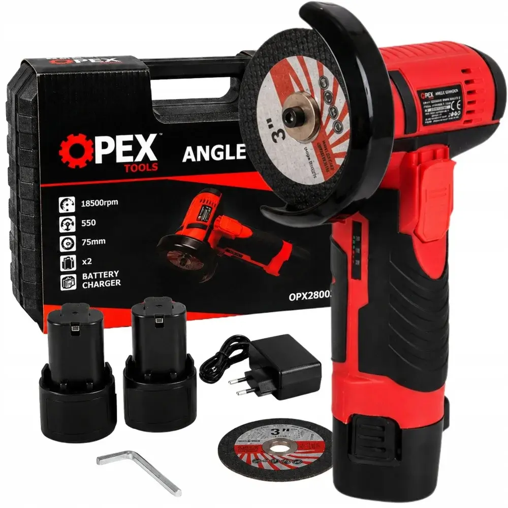 Profi Aku úhlová bruska OPEX TOOLS 800 W + 2x baterie + kufřík + příslušenství