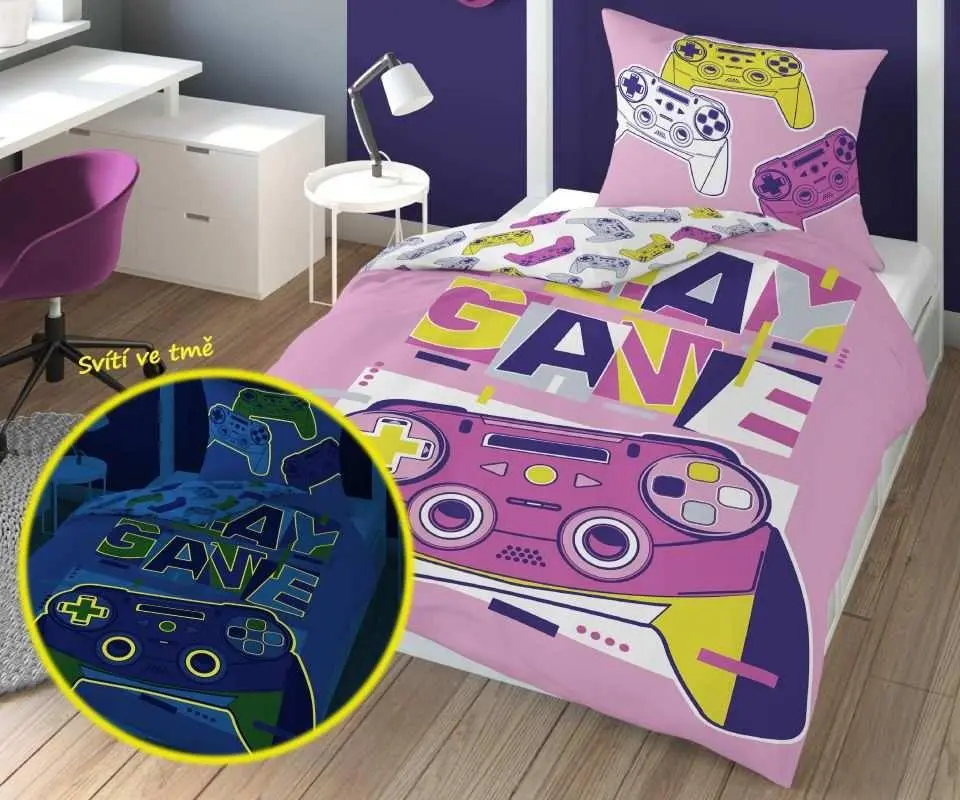 DETEXPOL Svítící bavlněné povlečení - Play Game - 140 x 200 cm - Detexpol