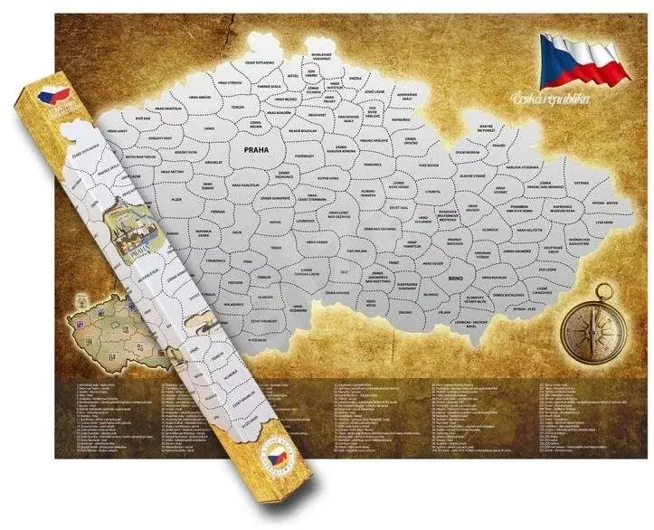 Zaparkorun Stírací mapa České republiky - stříbrná - 80 x 65 cm