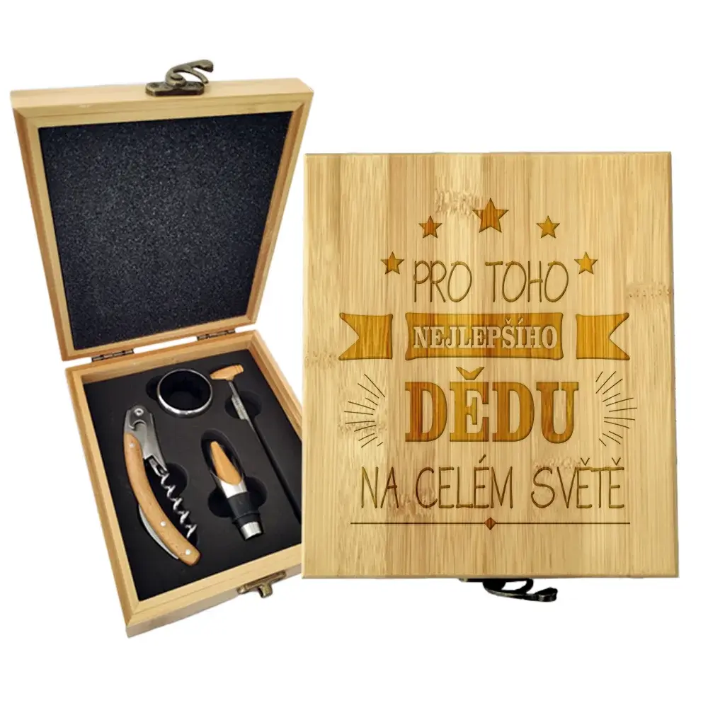 Dárková sada na víno Pro toho nejlepšího dědu: 147×168×49 mm